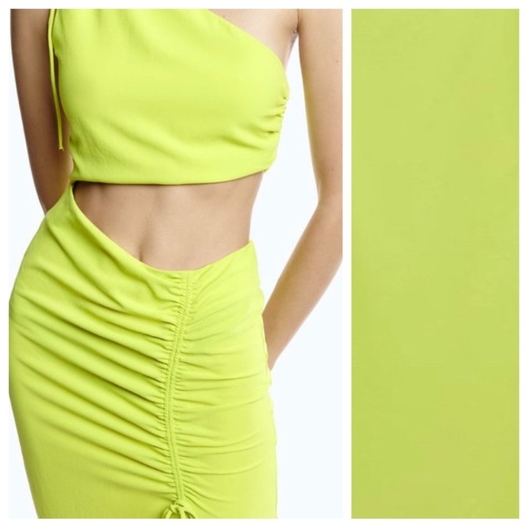 NWT. Zara Lime Green Asymmetric Draped Midi Dress. Size XS. - Picture 4 of 9